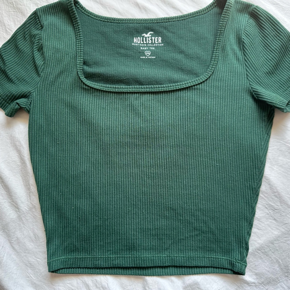Hollister Women's Short Sleeve Ribbed Tee - Forest Green
